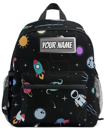 Ksajwzf Sac à dos personnalisé pour enfants, astronaute de dirigeable, sac à dos pour filles et garçons, nom personnalisé Galaxy Solar System Sacs à livres préscolaires, multicolore