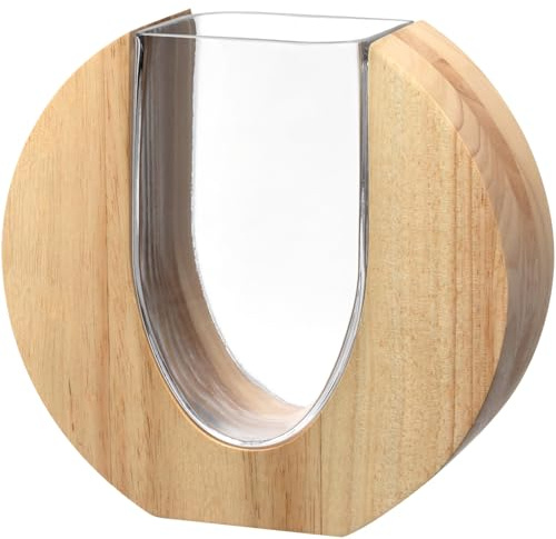 LEONARDO HOME Legno vas, 1 st, modern vas av glas och trä, handgjord, tidlöst konstverk, unik blomvas, elegant design med hållbar glädje, höjd 19 cm, brun, 025645