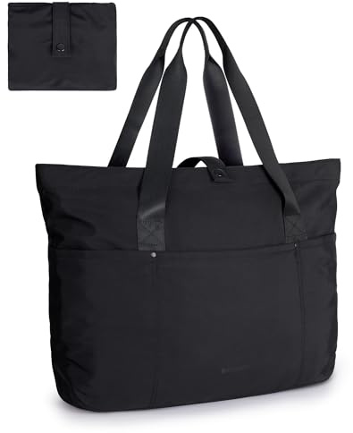 bagsmart Vikbar damhandväska, resväska för alla, resväska, vattentät weekendväska med övre handtag för sport, arbete, resor, fitness, svart, L
