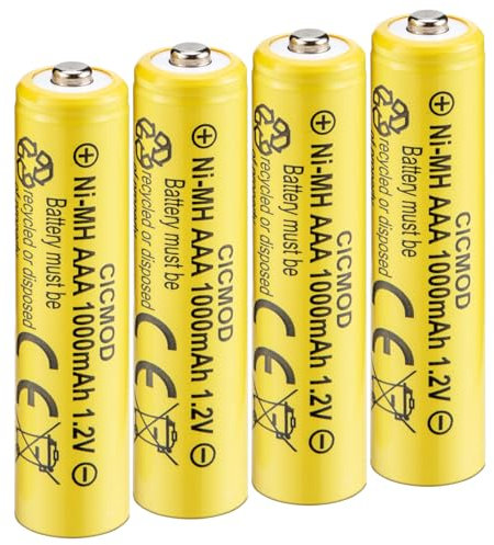 CICMOD Pilas Recargable AAA, 4 Piezas 1.2V 1000mAh Alta Capacidad, Pila Recargables NiMH para Equipos Domésticos Luces Solares de Jardín Exteriores