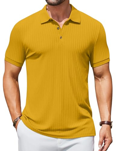 COOFANDY Men's Polo Shirt Short Sleeve Knitted Poloshirt with Buttons Summer Polo Ribbed T-Shirt Golf Shirts
