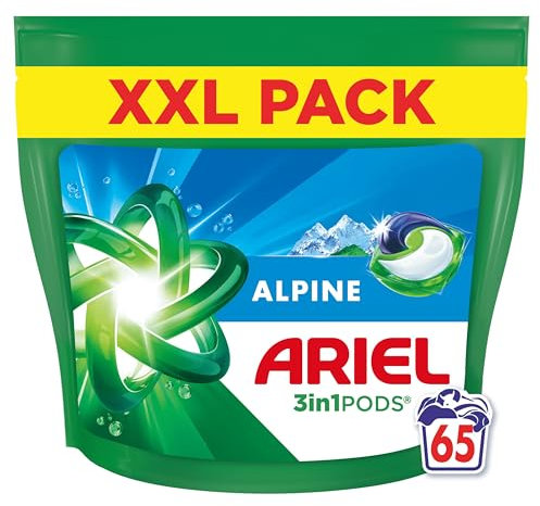 Ariel 3en1 PODS, Lessive Liquide En Capsules 65 Lavages, Alpine, Élimination Impeccable Des Taches En Un Seul Lavage, Dissolution Rapide Même À Froid