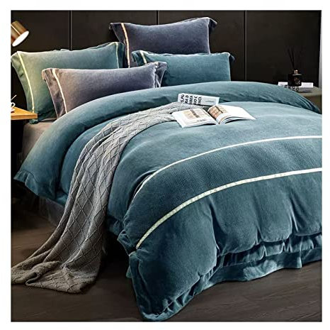 MLHDZ Juego de funda de edredón de terciopelo brocado de invierno, juego de ropa de cama de 4 piezas de terciopelo coral grueso con franela de doble cara