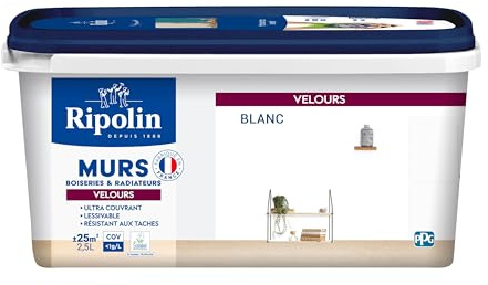 RIPOLIN - Peinture Intérieure Multi-Supports – Murs, Boiseries & Radiateurs – Ultra couvrante - Monocouche - Confort d'application - Aspect Velours - Blanc - 2,5L