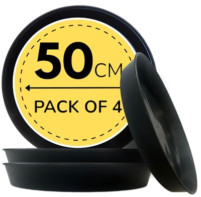 Growers Own 50cm Round Plant Saucers – Pack of 4 Heavy Duty Planter Drip Trays. Protect Surfaces from Water Damage & Stains. Weatherproof & Easy to Clean. Durable For Indoor & Outdoor Use. Black