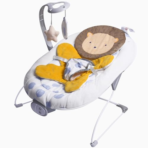 LADIDA Baby Bouncer from Birth 0-6 Months, Vibrating Infant Seat with Removable Toy Bar,Baby-Rocker with 3 Speeds and 8 Soothing Songs, Portable and Lightweight (Brown)