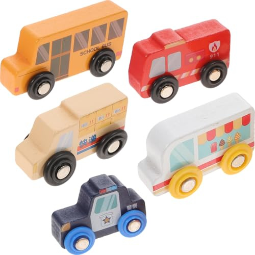 BESPORTBLE Camion De Pompier en Bois Mini 9.00X4.00X2.00Cm Jouet Educatif pour Enfants 5 Pieces Développement Motricité Reconnaissance Couleurs Jeu De Véhicules en Bois