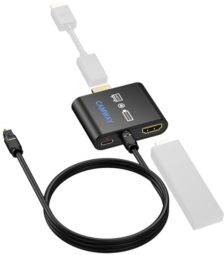 CAMWAY HDMI Audio Extractor 4K, Adaptador HDMI a óptico SPDIF Toslink, Plug and Play, Compatible con Dolby/DTS 5.1 para Fire TV Stick（4K MAX/ 4K/Lite y etc）