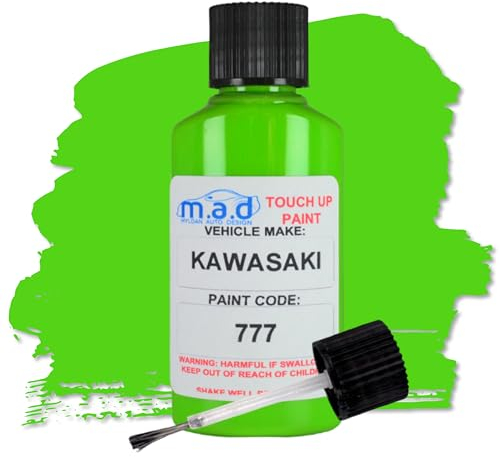 M.A.D MYLDAN AUTO DESIGN M.A.D Touch Up Paint for LIME GREEN 777 FOR KAWASAKI MOTORBIKE BIKE CAR - 30ml Kit, Gloss Finish with Built-in Brush - Helios Paint