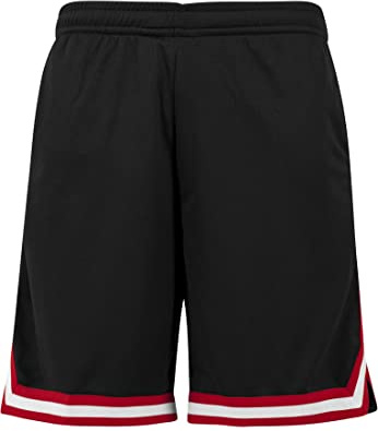 Urban Classics Herren Stripes Mesh Shorts – Loose Fit Basketball Shorts aus atmungsaktivem Polyester mit Streifendetails, ideal für Sport, Training & Streetwear,Blkredwht,3XL