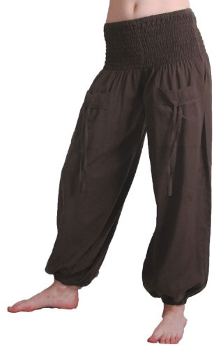 Yoga und Wellnesshose zum Wohlfühlen aus Baumwolle Hippie Goa Hose, Farbe:Schokobraun