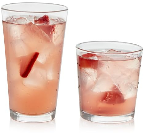 Libbey Flare Tumbler and Rocks Glasses Set, Stylish Lead-Free Drinking Glasses Set of 16, Versatile Dishwasher Safe Kitchen Glassware Set for Parties