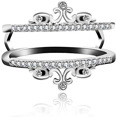 Uloveido mode silverfärg prinsessa kronring förstärkare vitguldpläterad för kvinnor CZ skapad diamant årsdag bröllop gloriring förstärkare för flickor Y476 e mässing, O, colore: Vitt, cod. Y476-White-7