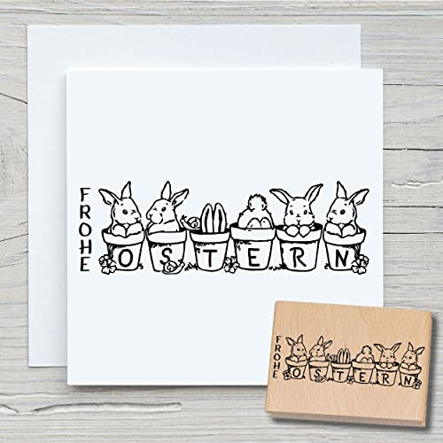 NEWSTAMPS Stempel Osterhäschengarten Motivstempel aus Holz & Gummi zum Karten und Geschenke basteln, Holzstempel für Ostern, Osterkarte, Grußkarte, Scrapbook, Textilstempel, Deko, Kinder