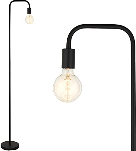 BBHome Retro Stehlampe Gebogen, Minimalistische Metall Stehlampe mit Fußschalter für Schlafzimmer, Wohnzimmer, Lesen, Büro I 165 cm I E27(Schwarz)