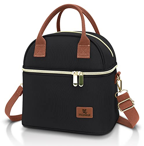 Hafmall Doppelschicht Isolierte Lunch Taschen, 9L kleine Kühltasche für Damen Herren, Mittagessen Tasche mit Verstellbarem Schultergurt, Thermotasche für Arbeit Schule (Schwarz)