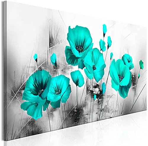 murando - Cuadro de cristal acrílico Flores Amapola 135x45 cm Impresión de 1 Pieza Pintura sobre Vidrio Imagen Gráfica Decoracion de Pared gris turquesa b-A-0510-k-a