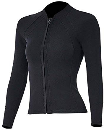 Combinaisons Top - Giacca in neoprene da donna, 2 mm, maniche lunghe, con cerniera anteriore per immersioni subacquee surf, da donna, taglia M, colore: blu marino