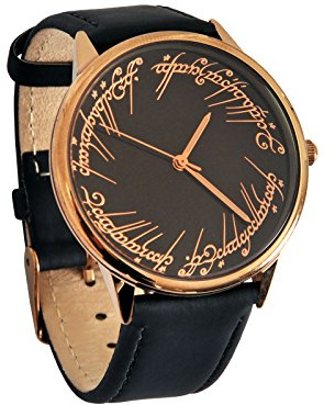Elbenwald Lord of The Rings Owatch da Polso con un'iscrizione elbica dell'unico Anello con Vera Braccialetto in Pelle per Uomini Oro Nero