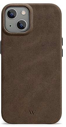WIIUKA Hülle für iPhone 14, Leder aus Deutschland, Lederhülle extra Dünn, Premium Handyhülle, Case, Qi, Vintage Braun