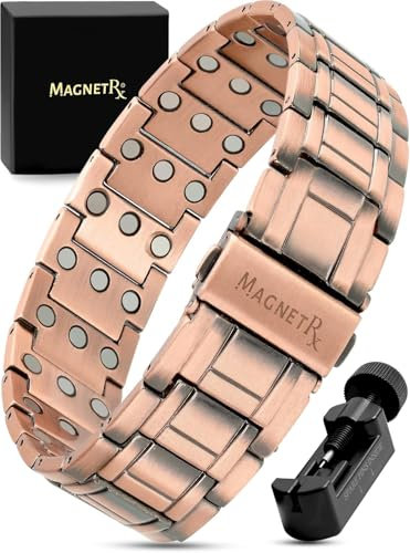 MagnetRX® Bracciale Magnetico Uomo Tripla Forza in Rame Puro 99,9% – Elegante Bracciale Rame Uomo con Chiusura di Sicurezza Regolabile e Strumento di Misura Incluso (Stealth)