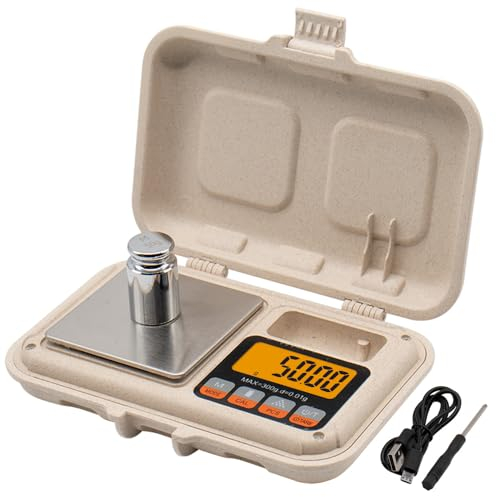 UNIWEIGH Gram Scale for Food,300g/0.01g Digital Weight Grams and Ounces,Mini Pocket Scale with LCD Display,Tare for Jewelry,Coins,Power,Herbs,Spices,Kitchen,Small(50g CAL Weight & Battery Included)