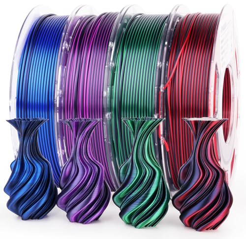 AMOLEN – Lot de 4 filaments PLA soie brillant de 1,75 mm pour imprimante 3D FDM, bicolore changeant de couleur, série noire, 200 g par bobine