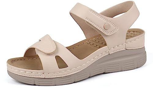 Ortho+rest damsandaler med fotvalvsstöd fotbädd bekväma ortopediska vandringssandaler, Beige, 41 EU