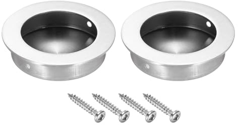 PATIKIL 2,36/60mm Diámetro Redondo Puerta Empotrados Tiradores 2 Paquete 304 Inoxidable Acero Dedo Tiradores Gabinete Manijas para Corredizas Puertas Gabinetes Cajones Plata