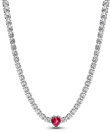 PANDORA Moments 393549C01-40 - Girocollo a forma di cuore, in argento Sterling con cristalli artificiali, 40 cm, 40cm, Argento sterling, Pietra mista