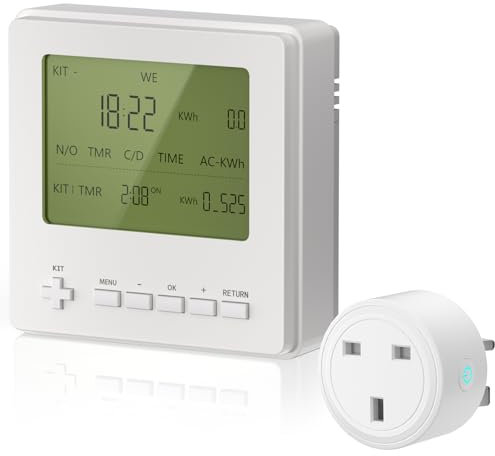 Wothfav Timer Plug Socket, Wireless Socket Timer with 19 ON-OFF Programs, 24 Hour/Weekly Programmable, Energy Monitor & Countdown Modes for Light & Home Appliances