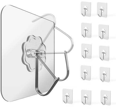 Menz Haken selbstklebend, 12 Stück transparent Klebehaken extra stark, outdoor wetterfest, Wandhaken selbstklebend, Decke & Wand drehbar, Mehrzweck für Küche, Bad, Deko