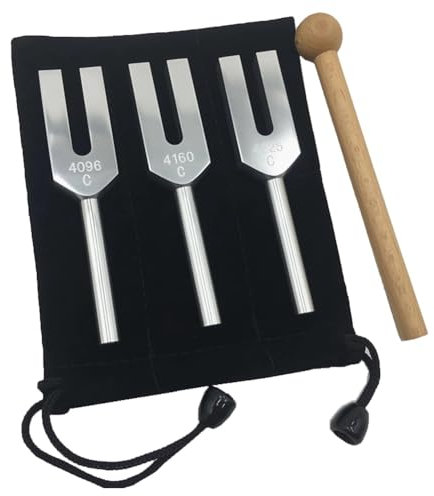 Qusedwey -Stimmgabel-Set - 4096 Hz, 4160 Hz, 4225 Hz - Therapeutisches Instrumenten-Set mit Holzschlag und Aufbewahrungstasche