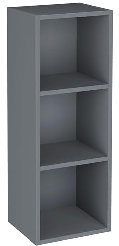 Blisswood Wooden Bookcase, 3 tier Bookshelf Storage Shelves, Cube Storage unit, Narrow shelving unit for Home, living room display shelves, bedroom and office furniture (Grey)