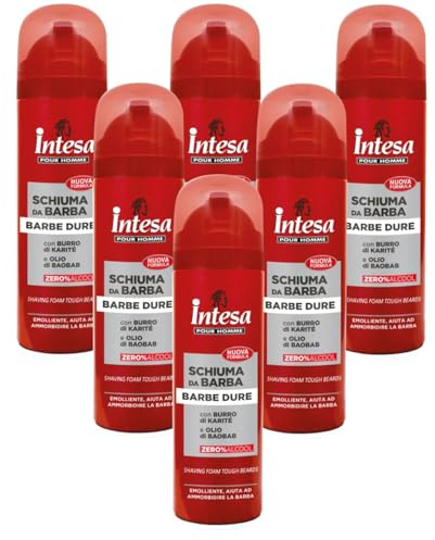 Intesa Pour Homme Schiuma da Barba Uomo 300 ml – Senza Alcool, Emolliente e Protettiva, Per Pelli Sensibili, Rasatura Delicata e Confortevole (Emoliente 6 Unità)