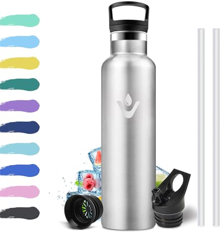 Botella Agua Deporte 750ml, Cantimplora Acero Inoxidable Reutilizable, Aislamiento al Vacío de Doble Pared, sin BPA, Botella Gym para Adultos, Escuela, Oficina, Viajes, Senderismo, Bicicleta