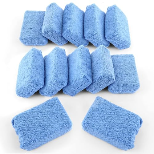 LOLYSIC Lot de 12 éponges de polissage à la main en microfibre pour voiture, chiffon sec, applicateur de cire, éponge en microfibre pour polissage, cire liquide, détails