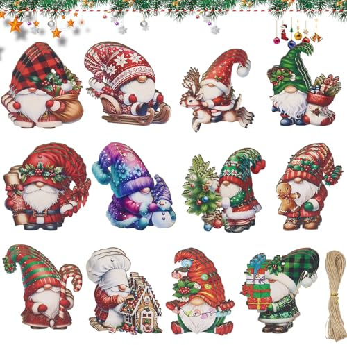 36 stycken julhängare, tomteset, julgransprydnader, träjultomten, julgransprydnad trä, tomte att hänga upp, juldekoration, julgransprydnad (B)