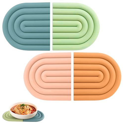 Lot de 4 Evidement Dessous de Plat en Silicone, 15 x 15 x 1cm Dessous de Verre en Silicone Arc en Ciel, Dessous de Plat, pour Poêles, Casseroles, Tasses, Assiettes à Manger, Résistants à la Chaleur