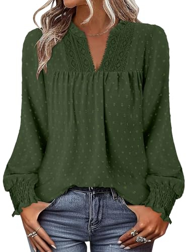CHICZONE Long Sleeve V Neck Blouses Shirts for Women Fall Tops Dressy Flowy Ruffle Boho Clothing