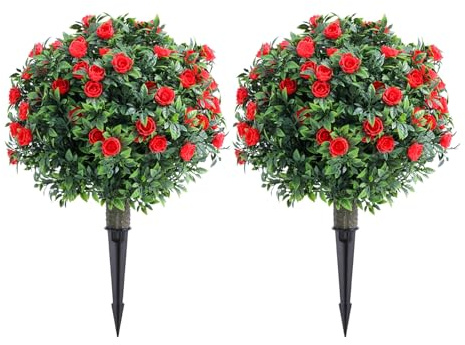 Zerodis 2 Alberi Artificiali per Arte Topiaria, Piante a Sfera di Bosso Lifelik da 17,7 Pollici con Picchetti di Terra Cespugli di Arbusti Finti a Prova di Luce Solare a Bassa