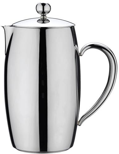 Café Stal Bellux Thermal Wall Collection Premium 3-Cup (350ml) Cafetière, Hollow Handles, Drip-Free Spout, 18/10 Stainless Steel, Mirror Polished Finish, Silver