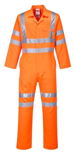 Portwest RT42 Hi-Vis Poly-bomull Overall Reflekterande Hållbar Slitstark | Orange, XL, EN ISO 20471 Klass 3, UPF 40+, 4 Fickor, Tvåvägs Dragkedja, Elastisk Ryggdragkedja, Maskintvättbar, Hög Synlighet