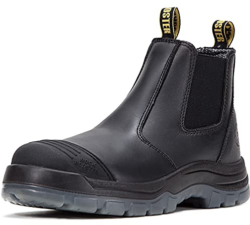 ROCKROOSTER Mens Work Boots, 6 inch Steel Toe, Pull On Safety Leather Chelsea Work Shoes Static Dissipative(AK227 US 7.5)