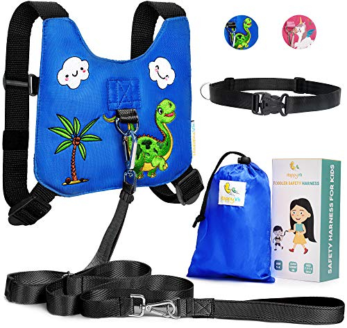 HappyVk Kinderleine – Babyleine und Gürtel für Eltern – Anti-Verlust - Sicherheitsgeschirr für Kinder - Leine für Kinder Jungen im Alter von 1–4 Jahren - Dinosaurier Stickerei