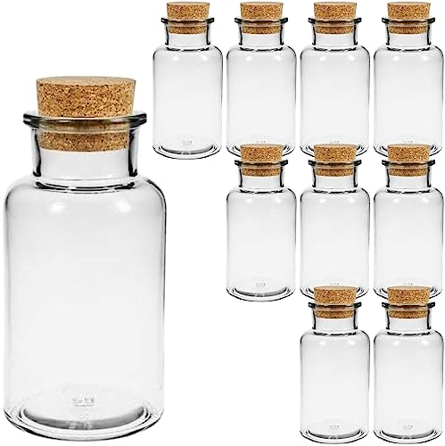 mikken Lot de 10 bouteilles en verre de pharmacie avec bouchon en liège et étiquettes incluses 300 ml