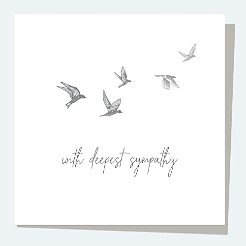 Dotty about Paper Sympathy Card - Flying Birds With Deepest Sympathy Premium Greetings Card, Delicate, Simple, Neutral. Made in the UK. Envelope Included (3405)