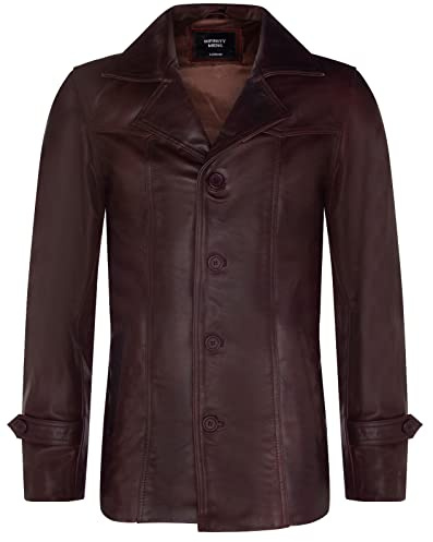 Infinity Leather Chaqueta Clásica de Cuero Marrón Para Hombre Blazer Reefer Parka Chaquetón 5XL