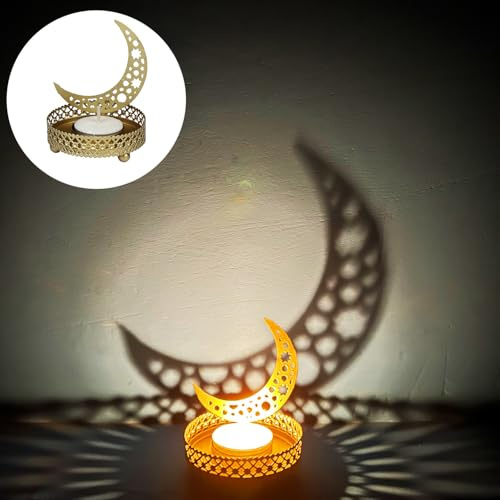 Marrakech - Portavelas de té (8 cm, metal, para decoración de bodas o mesas), diseño de luna