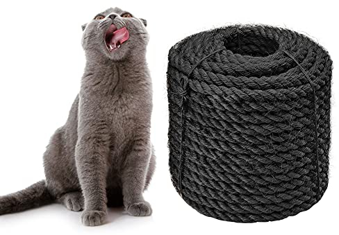 Corde de Sisal 6mm pour Grattoir et Poteau de Chat - DIY Meubles à Griffer, Arbre, Tapis à Gratter, Jouets pour Chaton - Noir 30m/98 pi